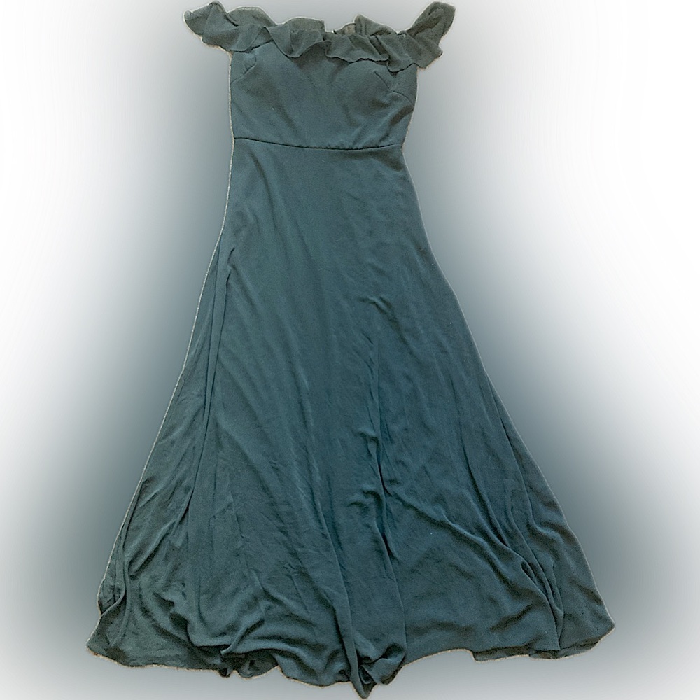 Green #LEVKOFF Flowy Winter Off Shoulder Dress